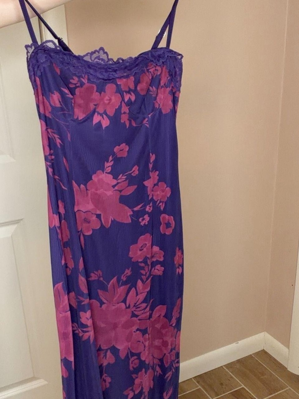 Commense Purple Maxi Slip Dress with Pink Floral Print